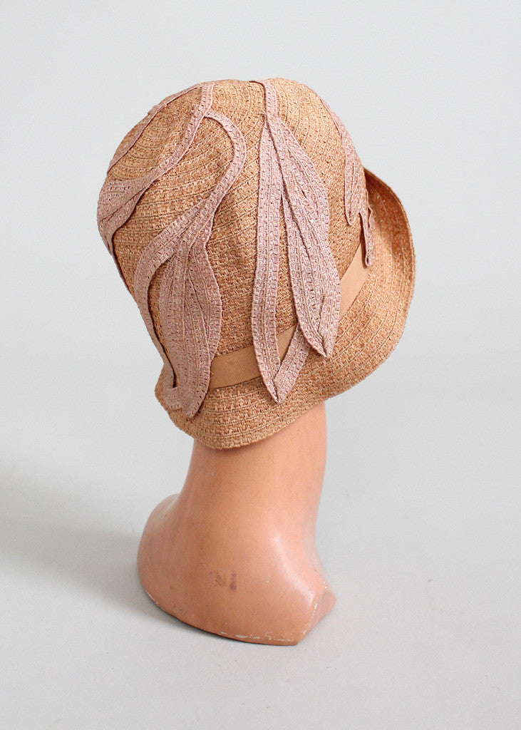Vintage 1920s Summer Pink Straw Cloche Hat