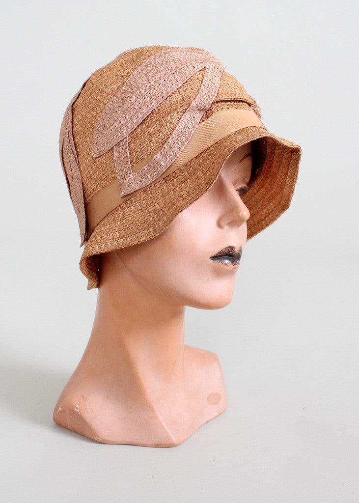 Vintage 1920s Summer Pink Straw Cloche Hat