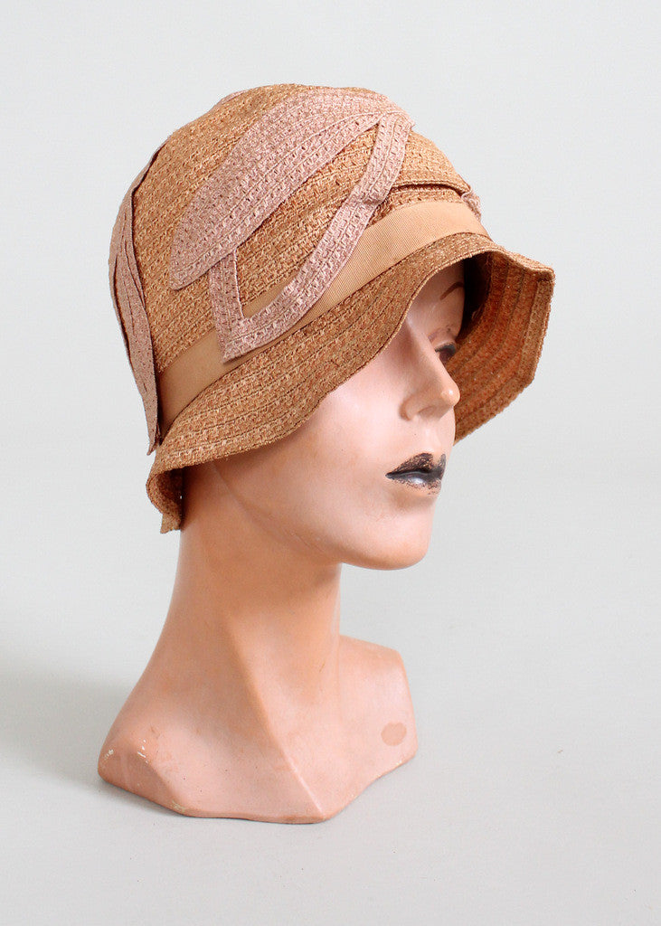 Vintage 1920s Summer Pink Straw Cloche Hat - Raleigh Vintage