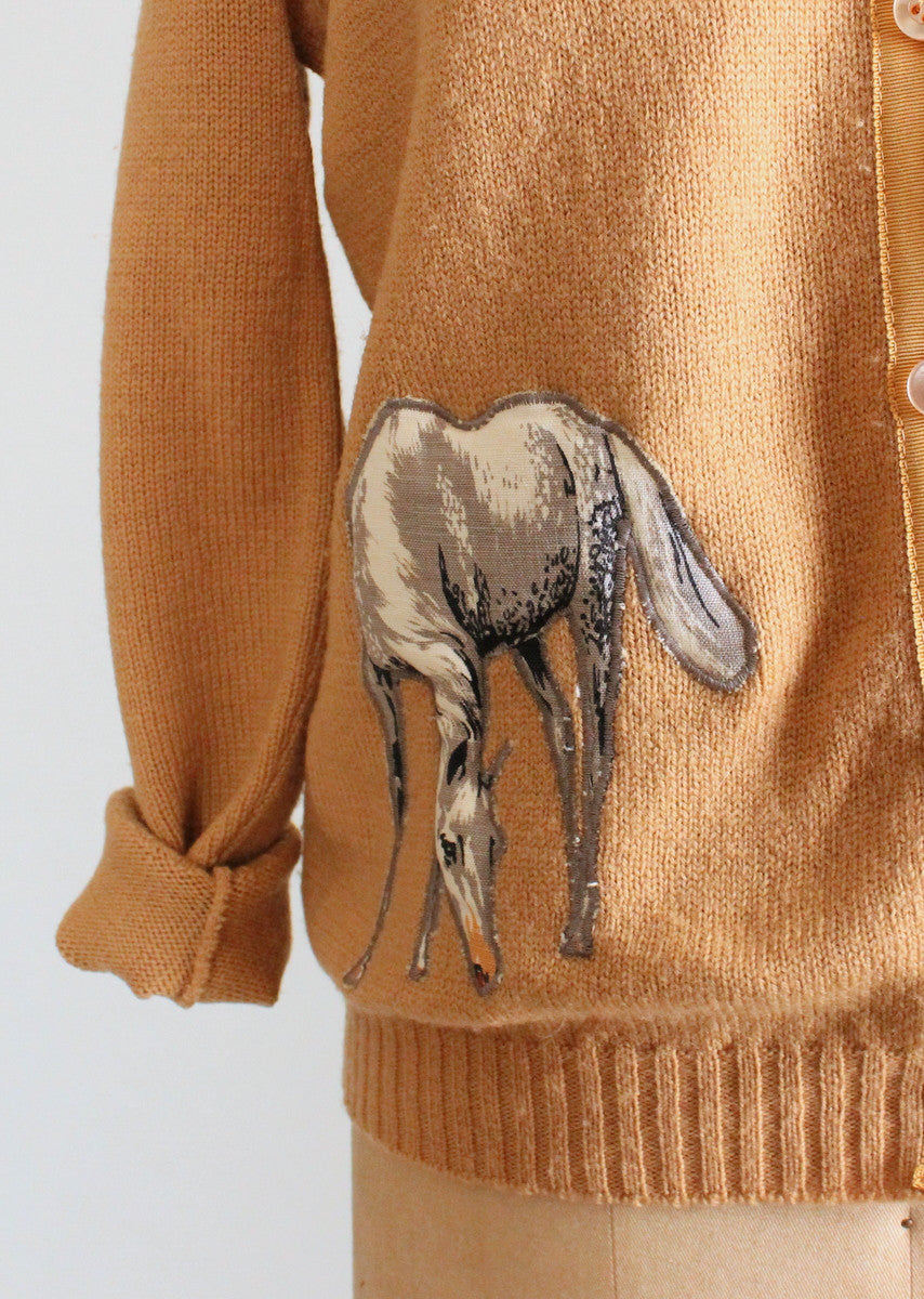 Vintage 1960s Tan Horse Cardigan