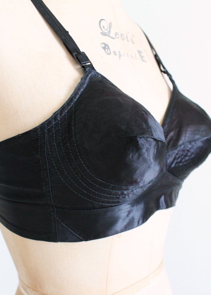 1940S Black Rayon & Cotton Satin Early Underwire Bra Deadstock From Paris -   Canada