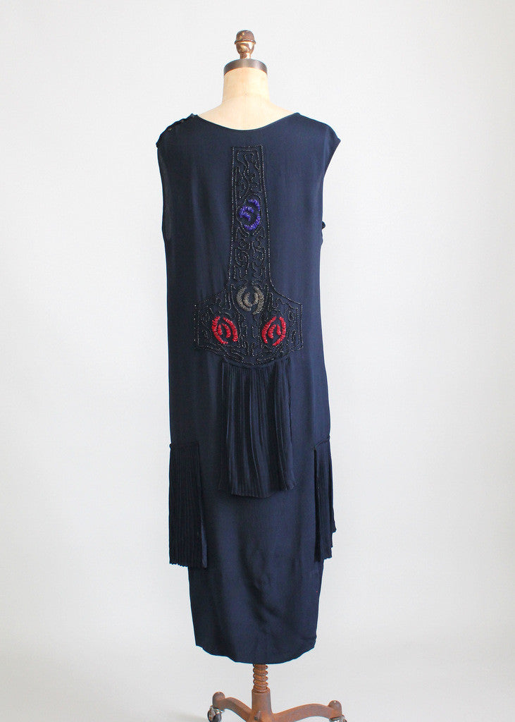 1920s flapper dress blue Unique Vintage Navy Blue & Silver Swirl Iris Fringe Flapper Dress Retro on the Go
