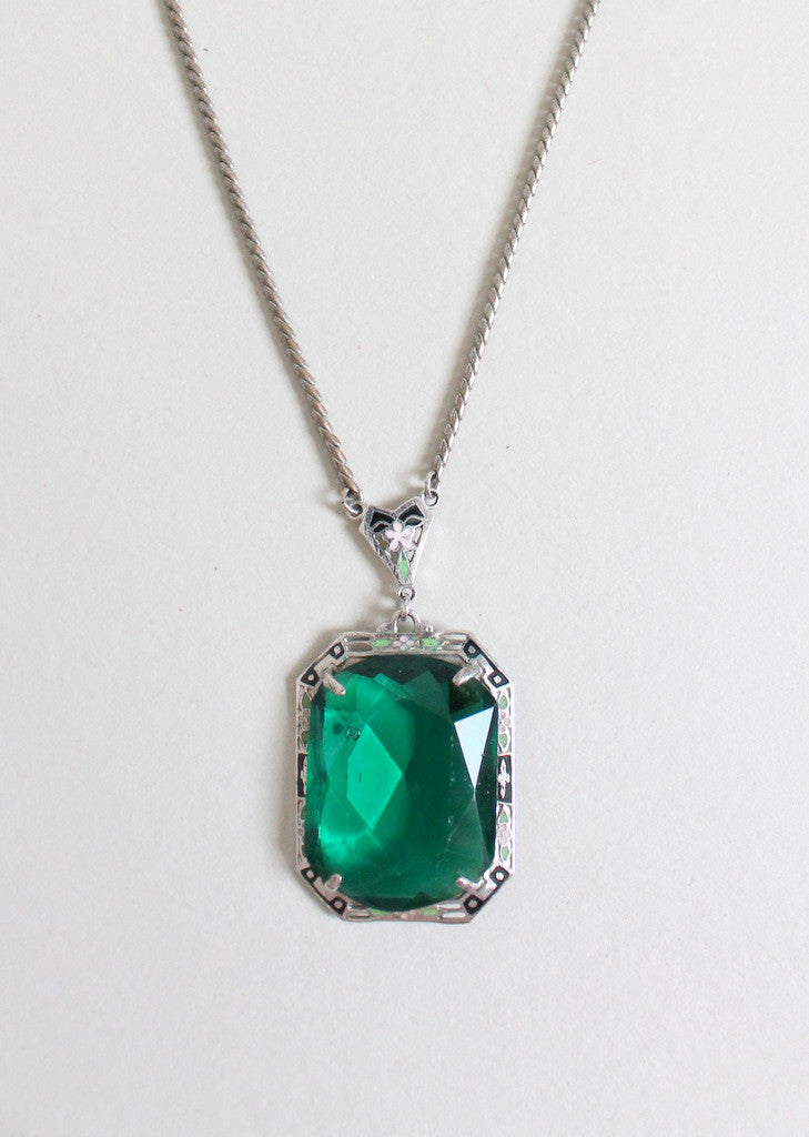 Vintage 1930s Art Deco Enameled Emerald Necklace