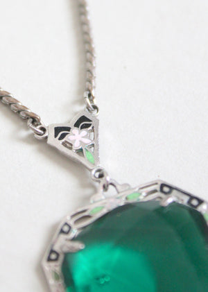 Vintage 1930s Art Deco Enameled Emerald Necklace