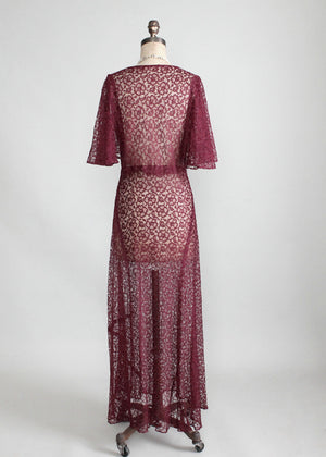 Vintage 1930s Cranberry Lace Evening Dress