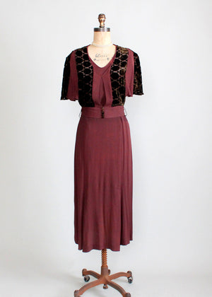 Vintage 1930s Crepe and Velvet Dress