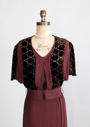 Vintage 1930s Brown Crepe Swing Dress