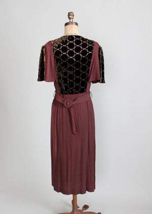 Vintage 1930s Crepe & Velvet Dress