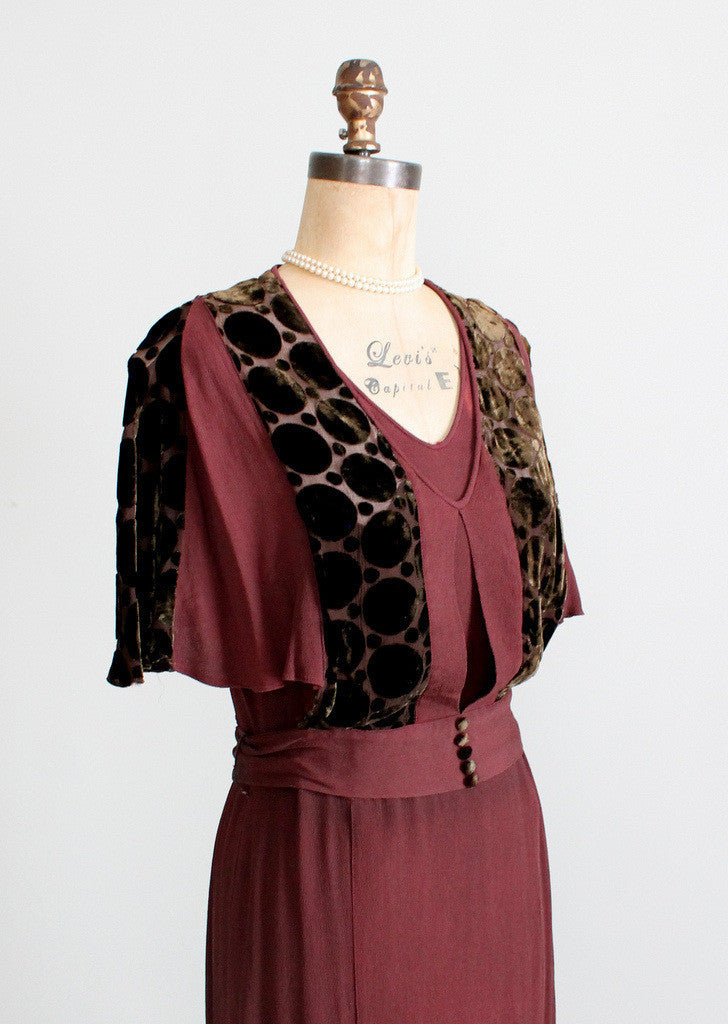 Vintage 1930s Crepe and Velvet Dress