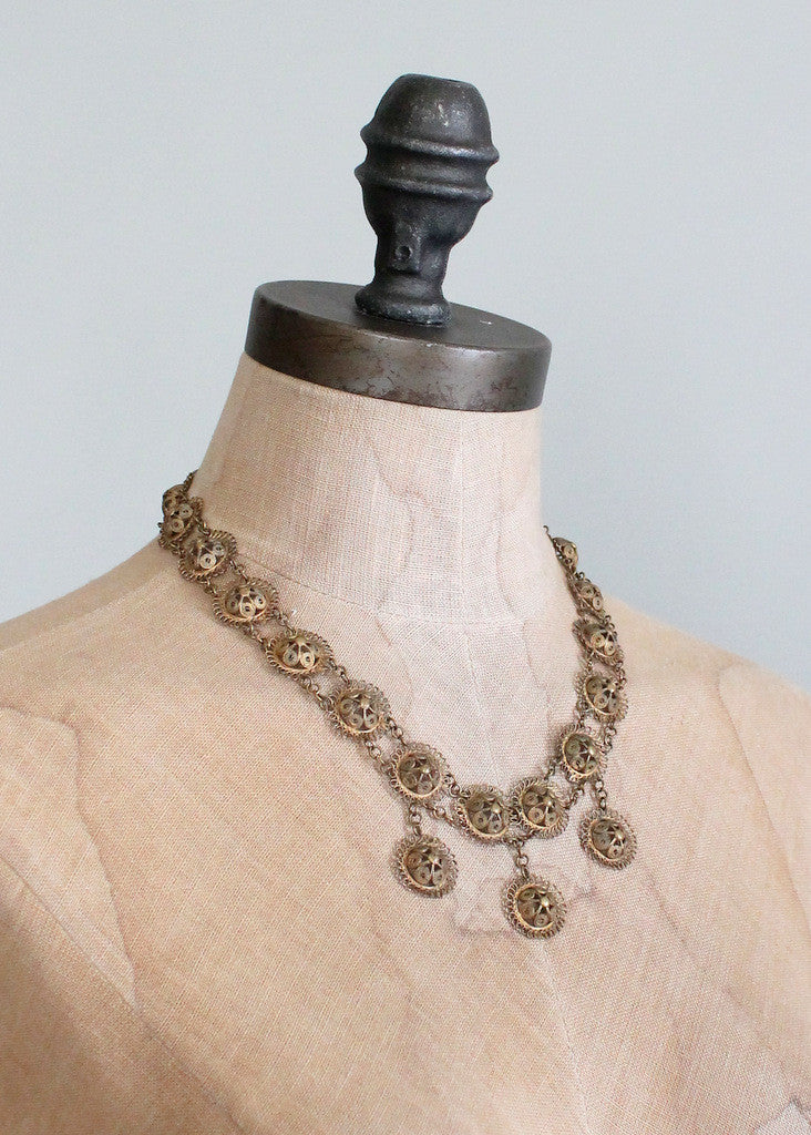 Antique Victorian Filigree Brass Necklace