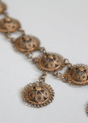 Antique Victorian Filigree Brass Necklace - Raleigh Vintage