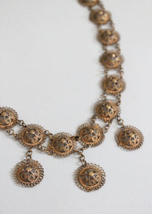 Vintage Brass Filigree Statement Necklace