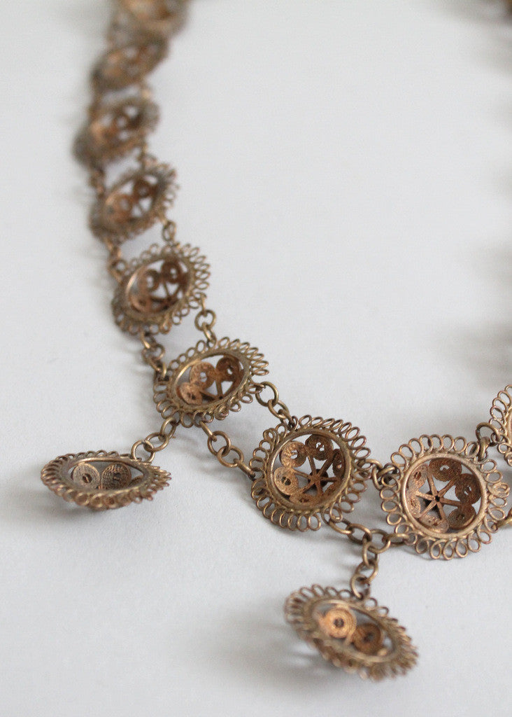 Antique Victorian Filigree Brass Necklace