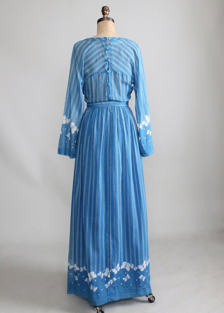 Vintage Early 1970s Hanae Mori Butterfly Maxi Dress