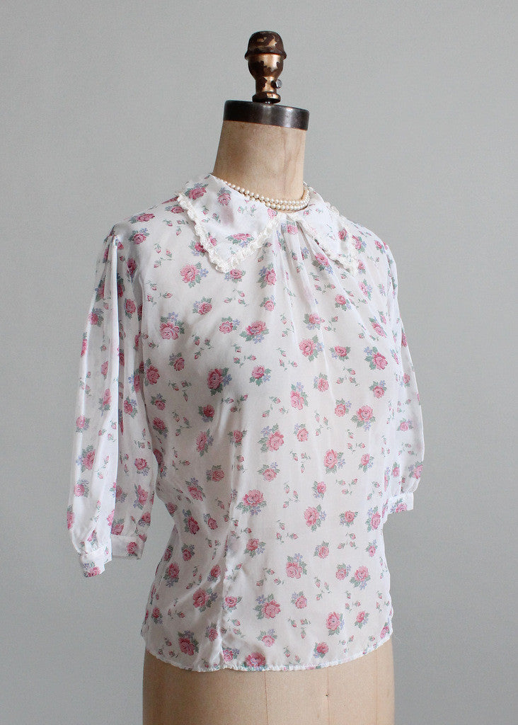 Vintage 1950s Sheer Floral Sweetheart Blouse
