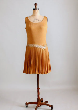 Vintage 1960s Shimmery Bronze MOD Party Dress