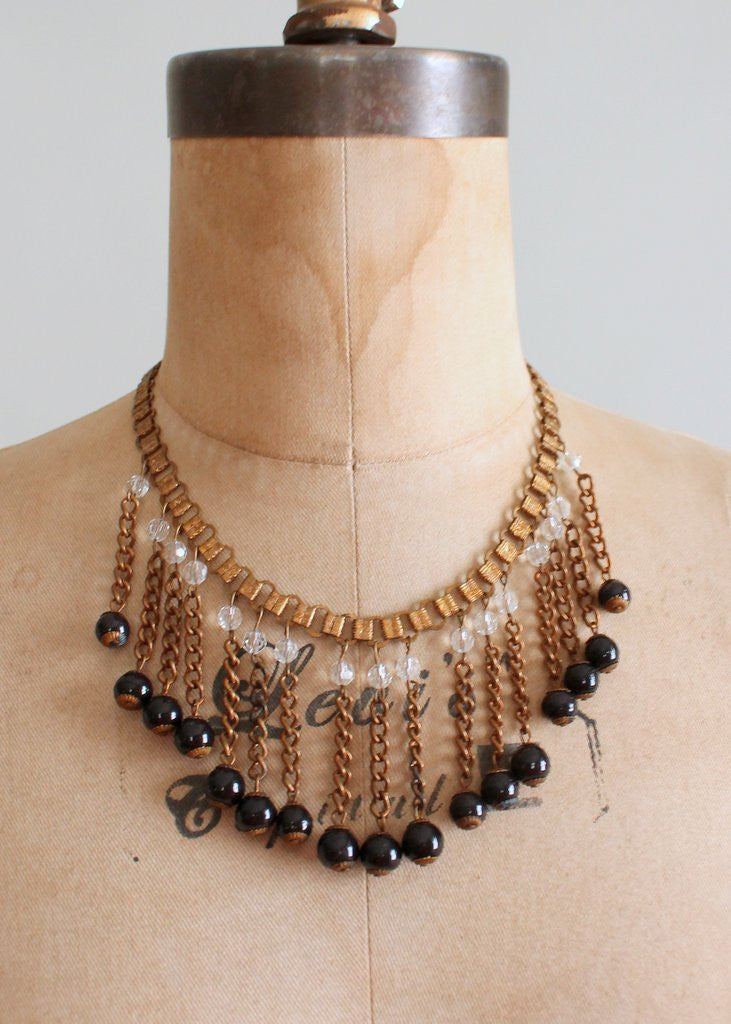 Vintage 1940s Brass Bookchain Bib Necklace