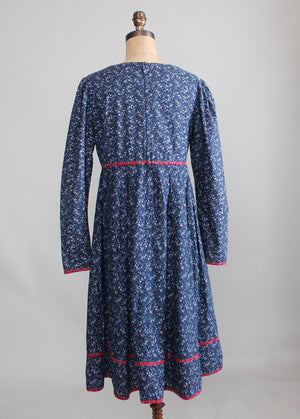 Vintage 1970s Gunne Sax Blue Calico Dress