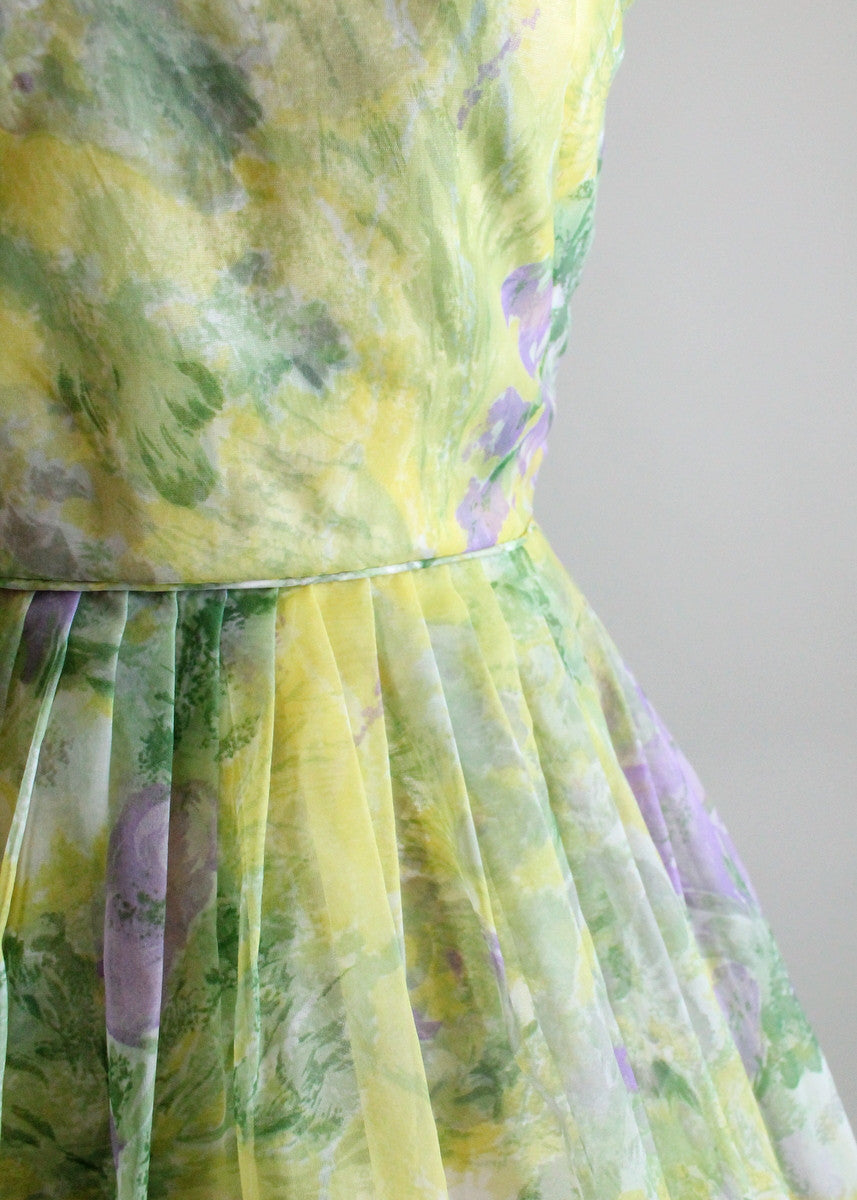 Vintage 1960s Chartreuse and Purple Floral Dress