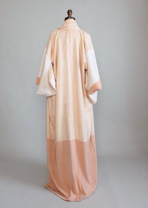 Vintage 1950s Peach Blossoms Silk Kimono Robe