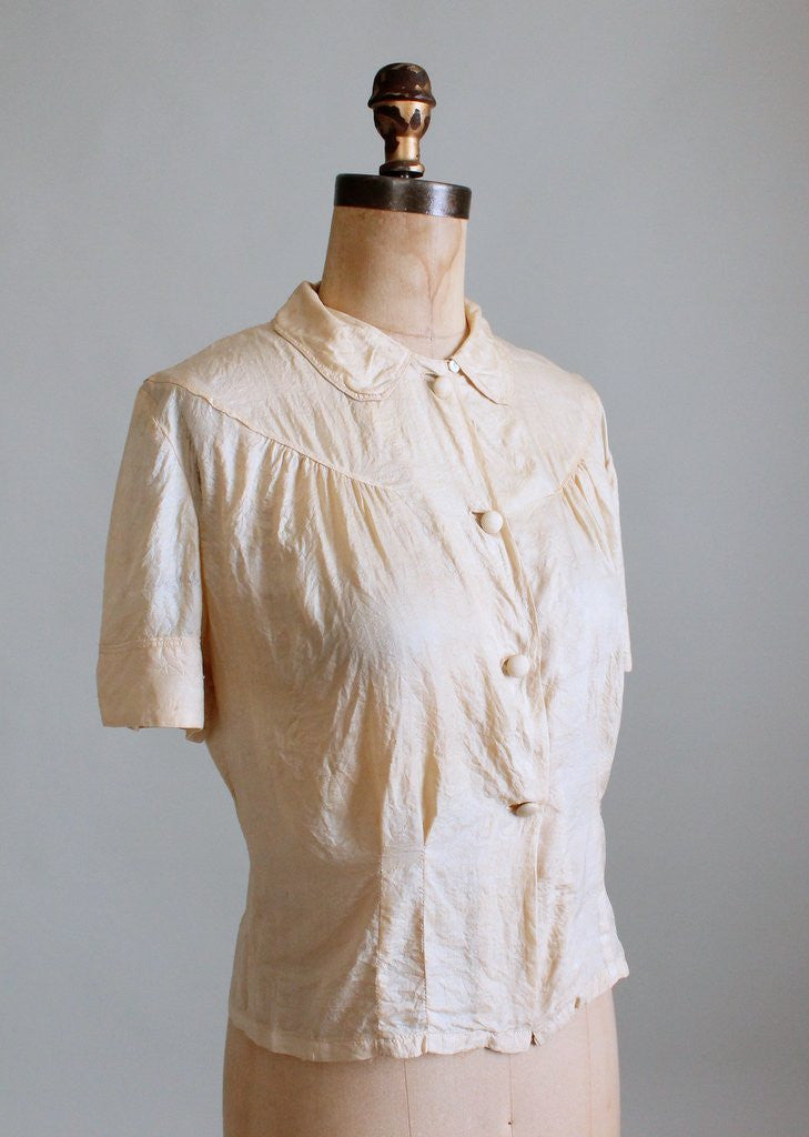 Vintage 1940s Ecru Silk Sweetheart Blouse