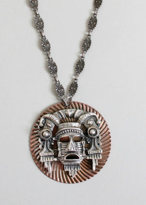 Vintage 1970s Napier Aztec Mask Pendant Necklace