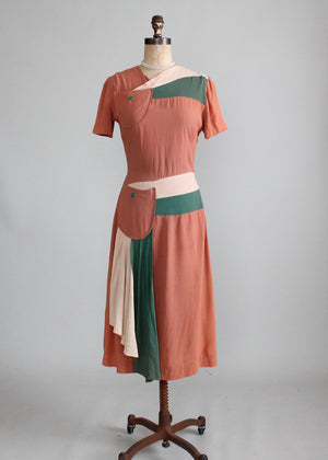 Vintage 1940s Color Block Swag Dress