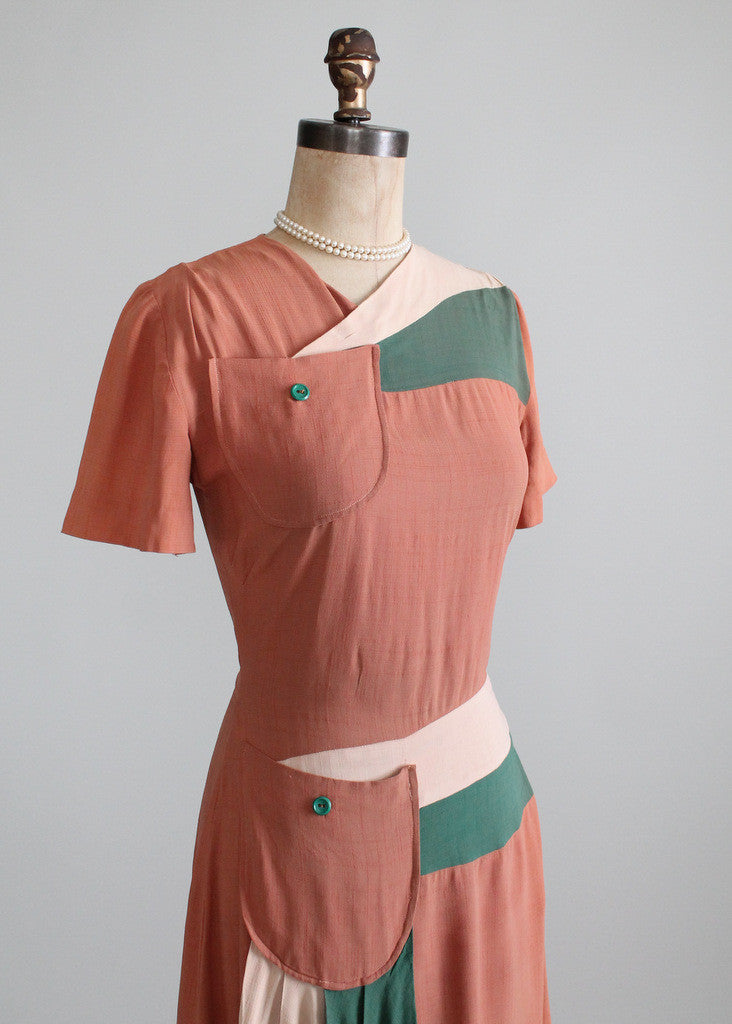 Vintage 1940s Color Block Swag Dress