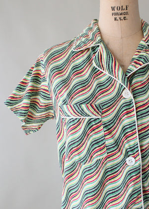 Vintage Late 1940s Waves and Stripes Cotton Pajama Set