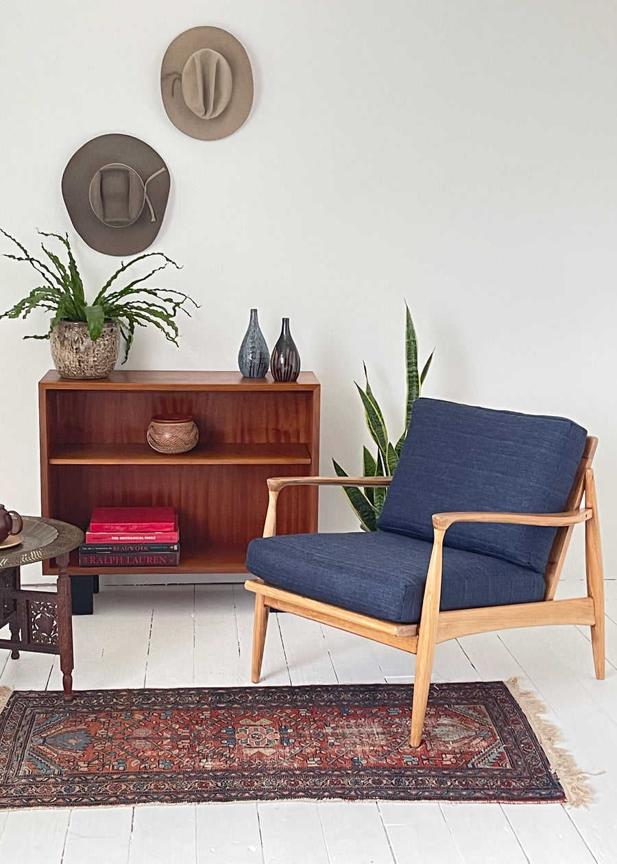 MidCentury Lounge Chair with Blue Upholstery