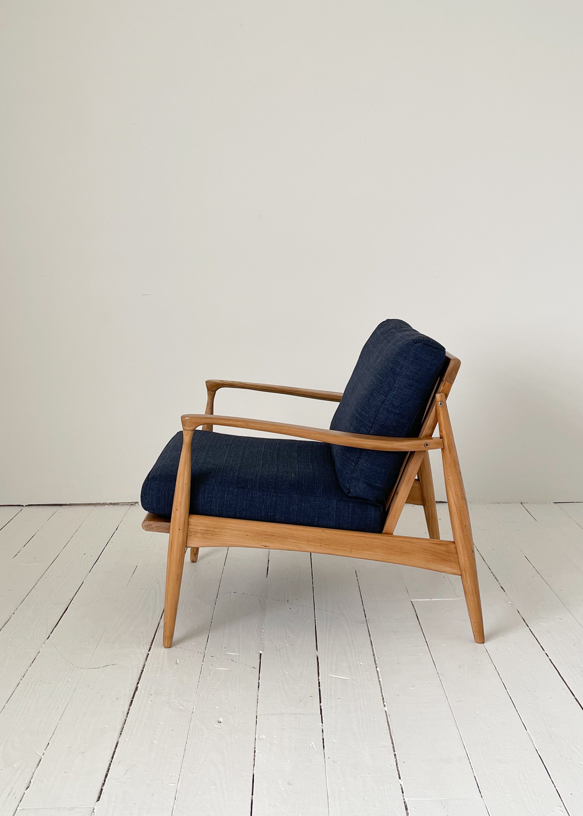 MidCentury Lounge Chair with Blue Upholstery