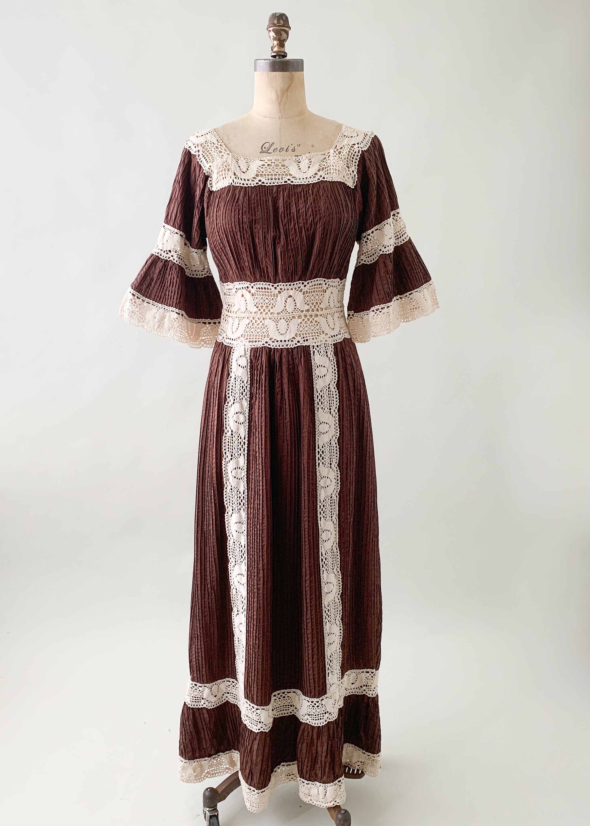 Vintage 1970s Mexican Cotton and Lace Maxi Dress - Raleigh Vintage Vintage 1970s Mexican Cotton and Lace Maxi Dress - Raleigh Vintage