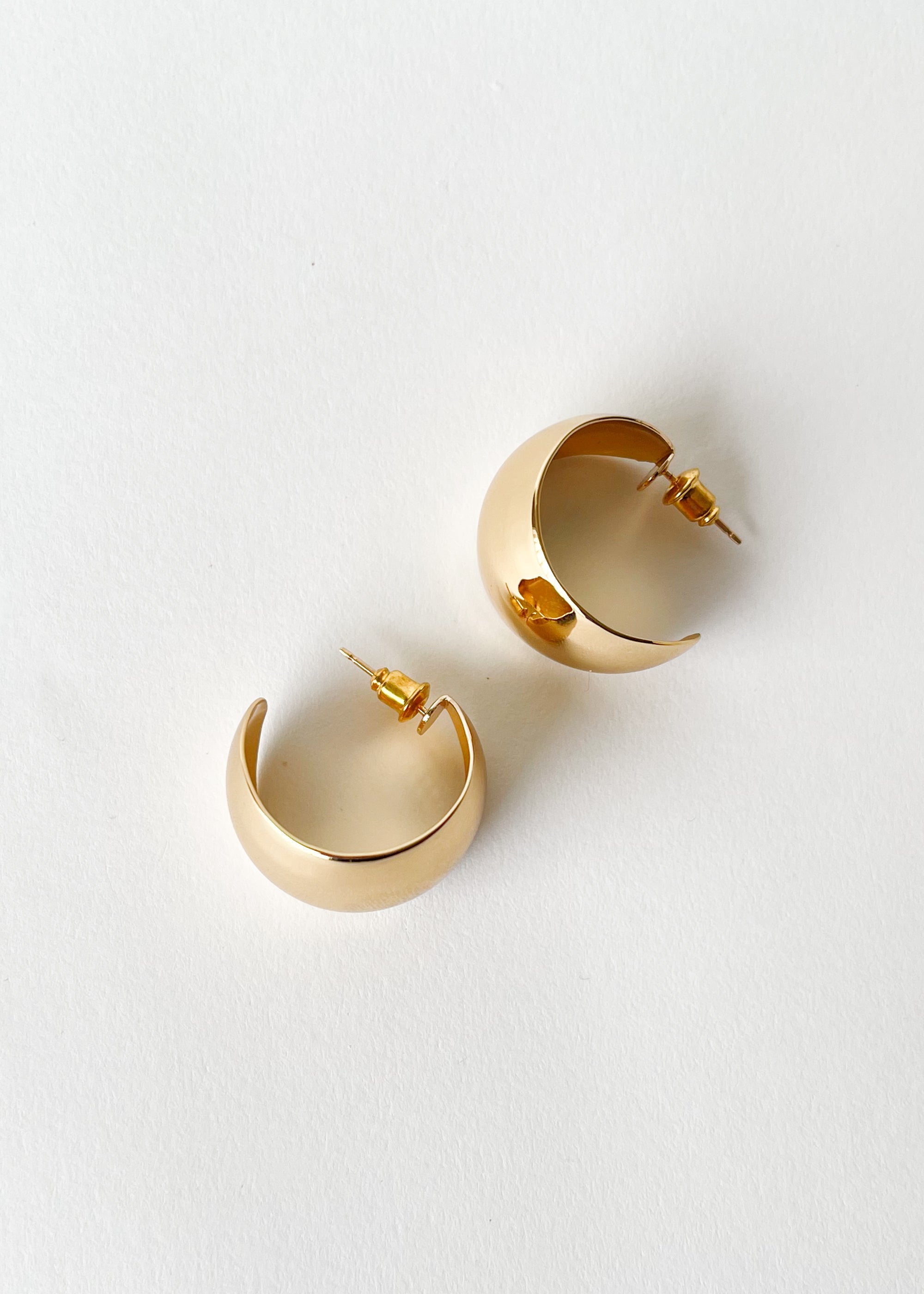 Gold Wide Domed Hoop Earrings