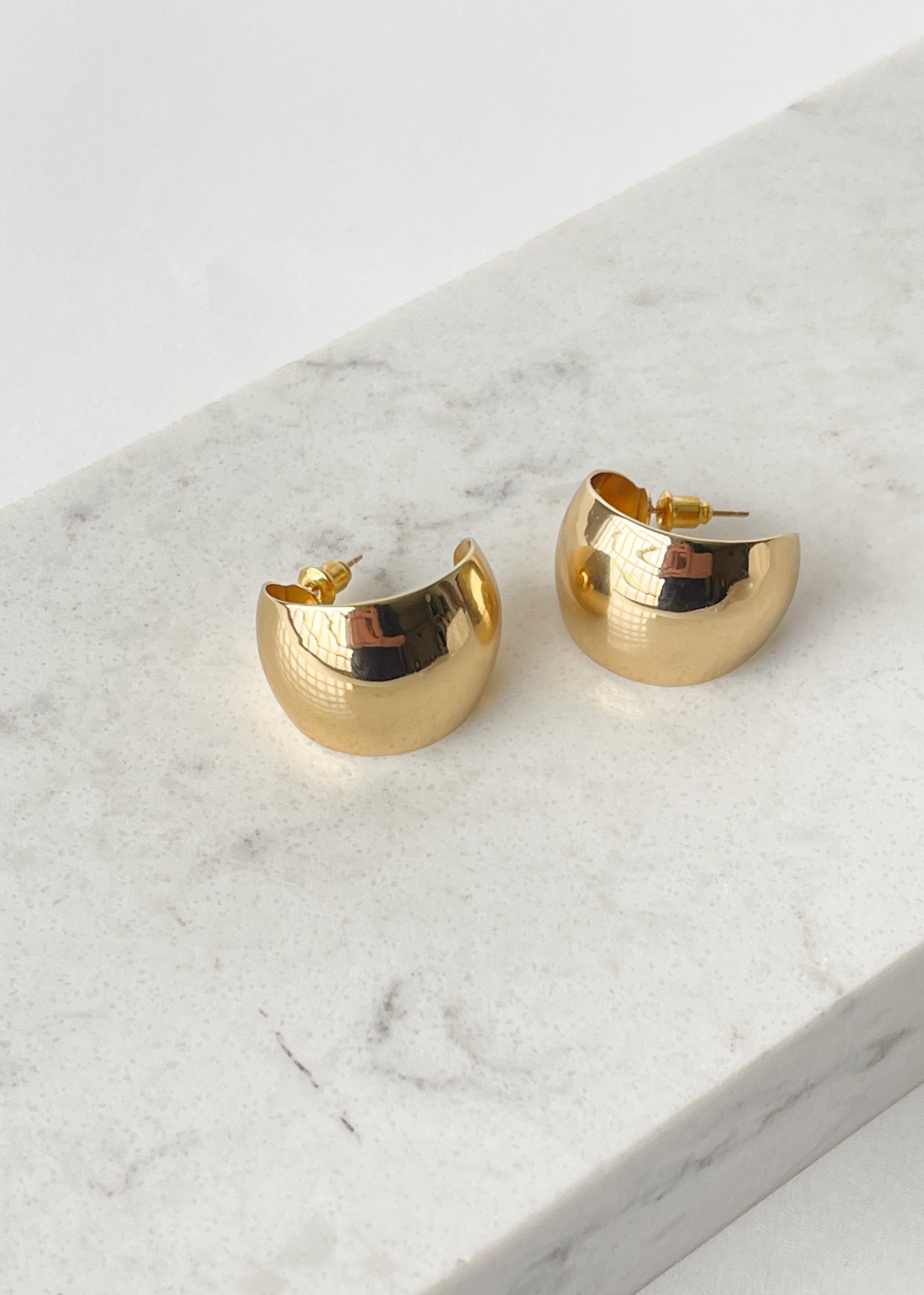 Gold Wide Domed Hoop Earrings