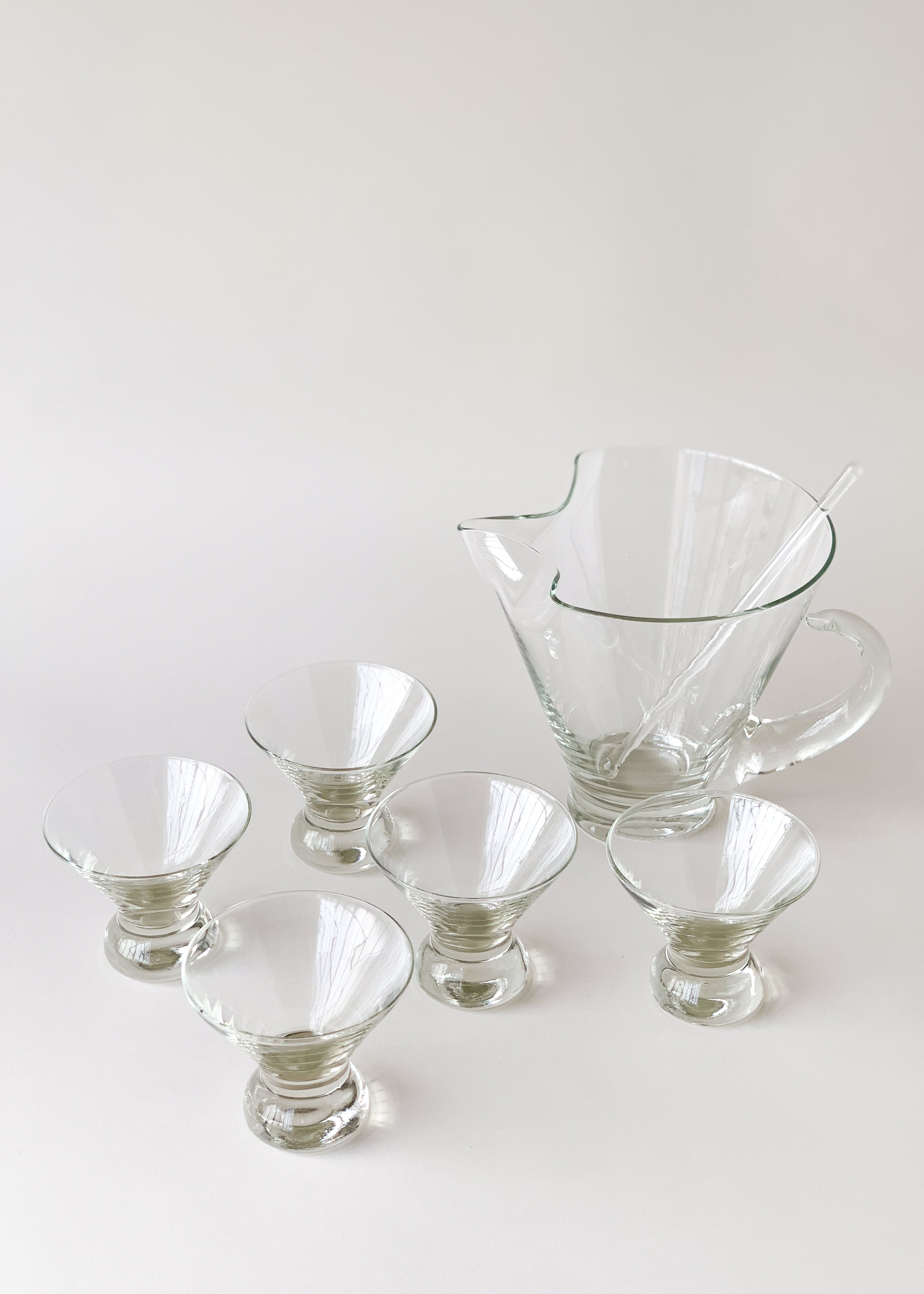 Mid-Century Glass Cocktail Set with Pitcher