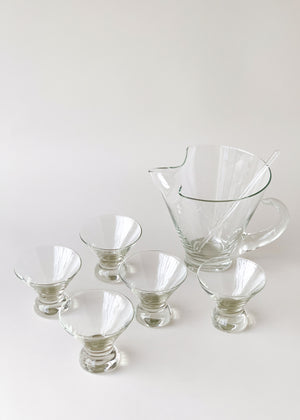 Mid-Century Glass Cocktail Set with Pitcher