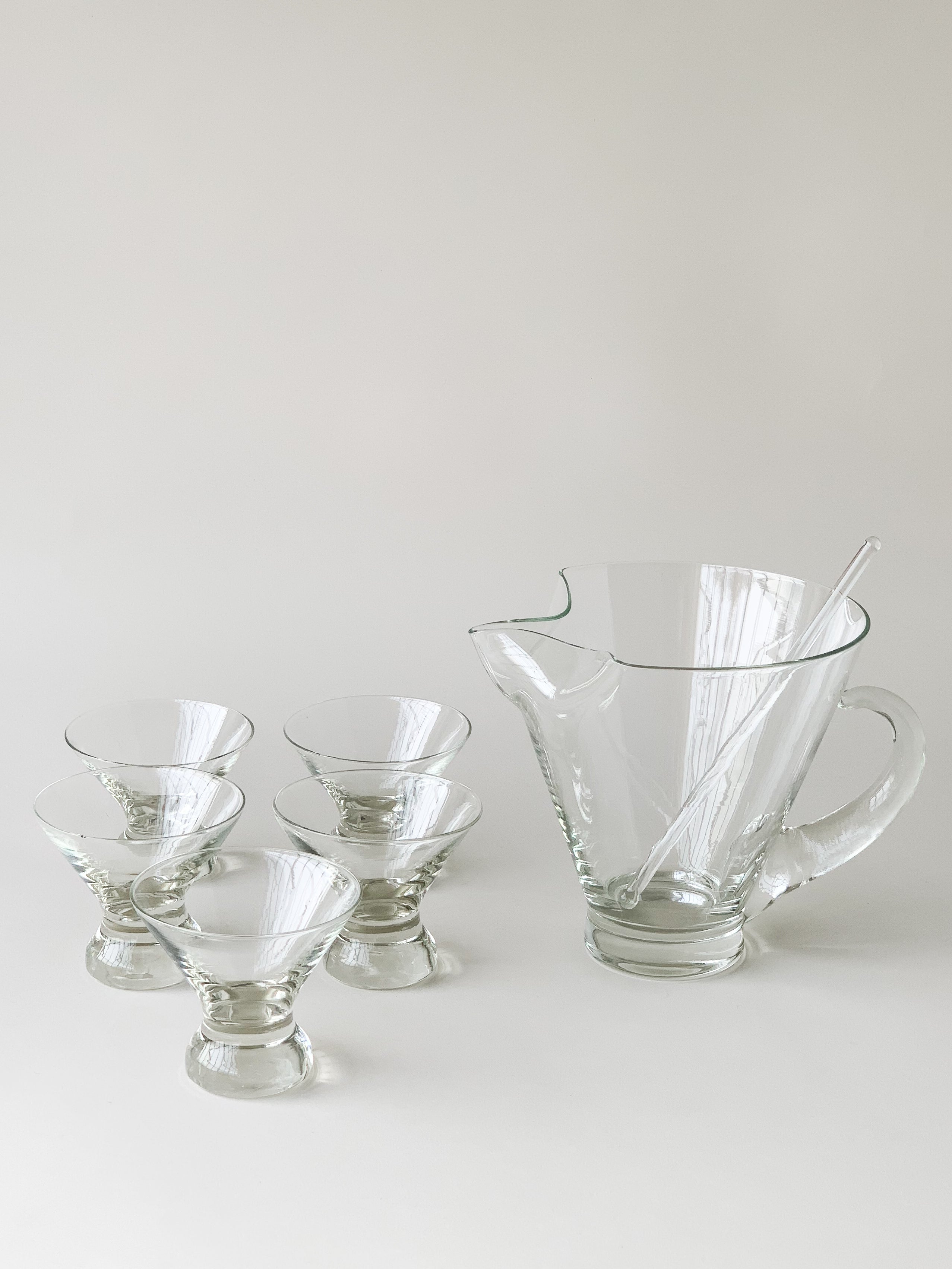 Mid-Century Glass Cocktail Set with Pitcher