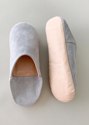 Moroccan Babouche Suede Slippers - Grey