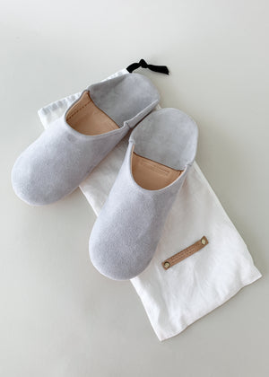 Moroccan Babouche Suede Slippers - Grey