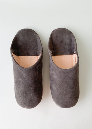 Moroccan Babouche Suede Slippers - Dark Grey