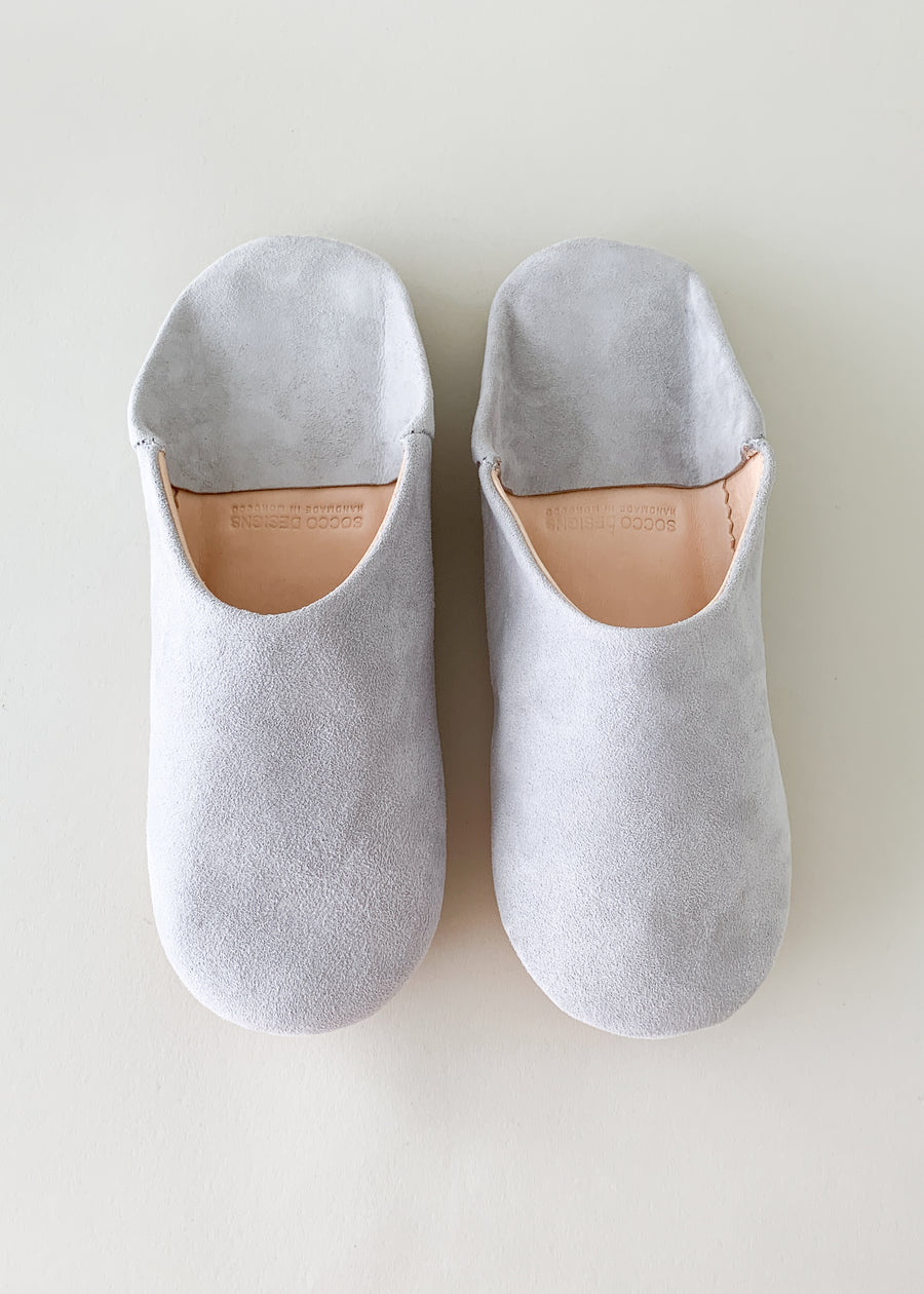 Moroccan Babouche Suede Slippers - Grey