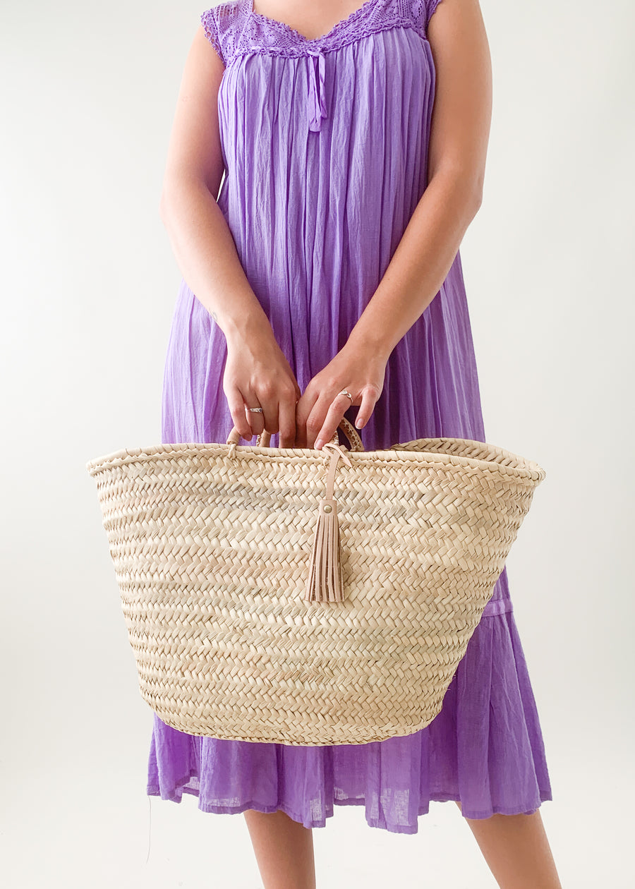 Moroccan Palm Leaf Tassel Tote