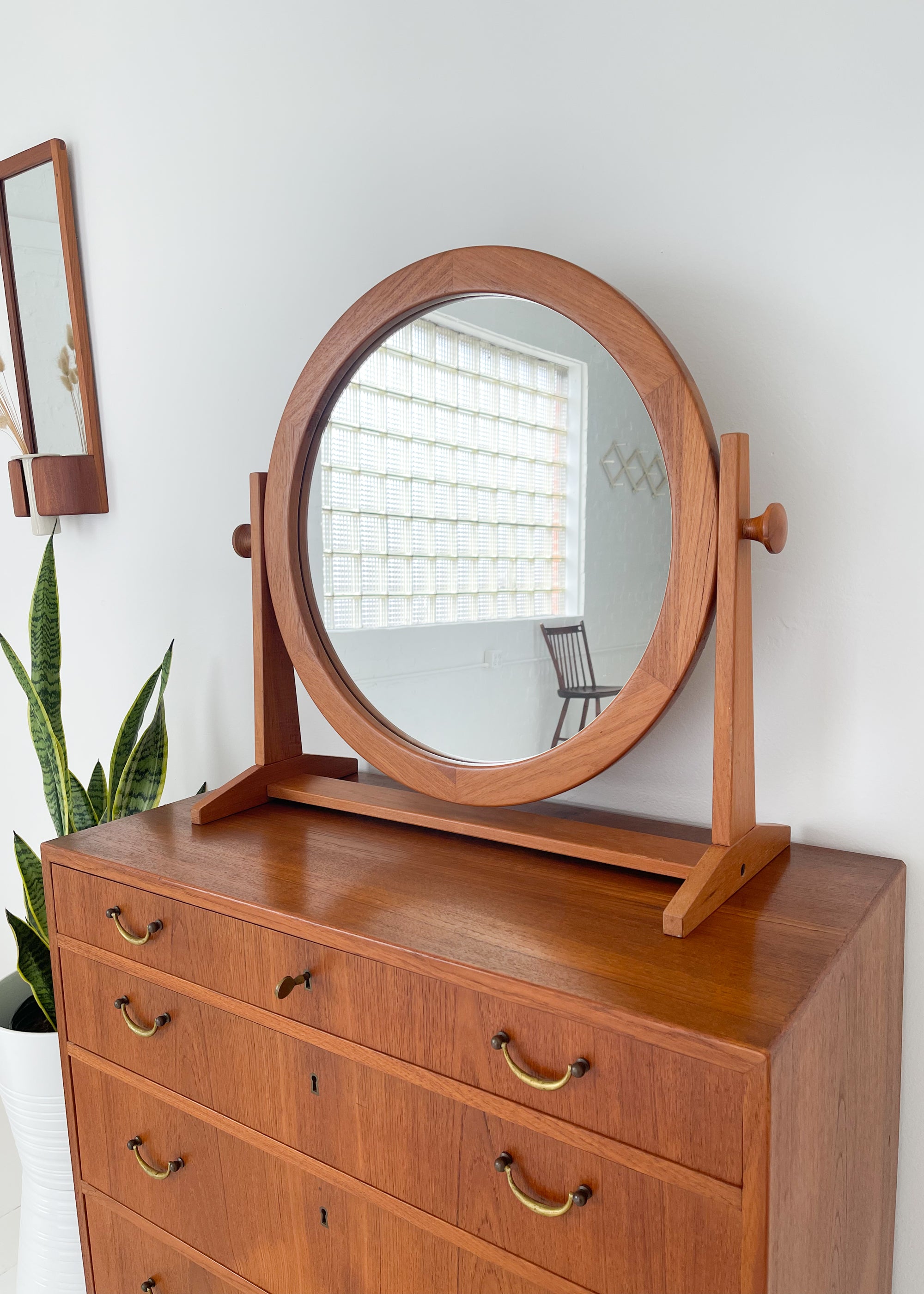 Vintage Pedersen and Hansen Danish Teak Swivel Vanity Mirror