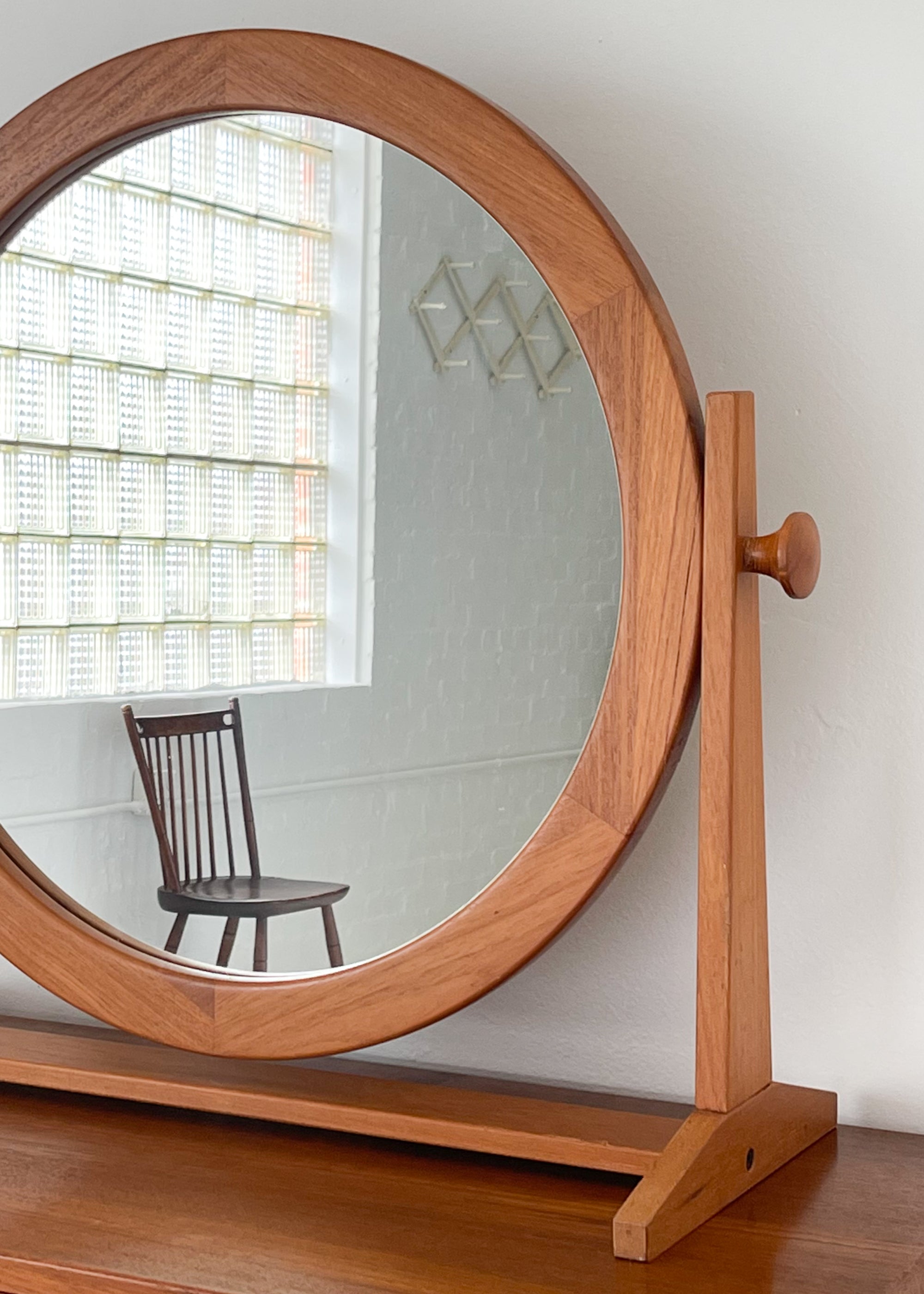 Vintage Pedersen and Hansen Danish Teak Swivel Vanity Mirror