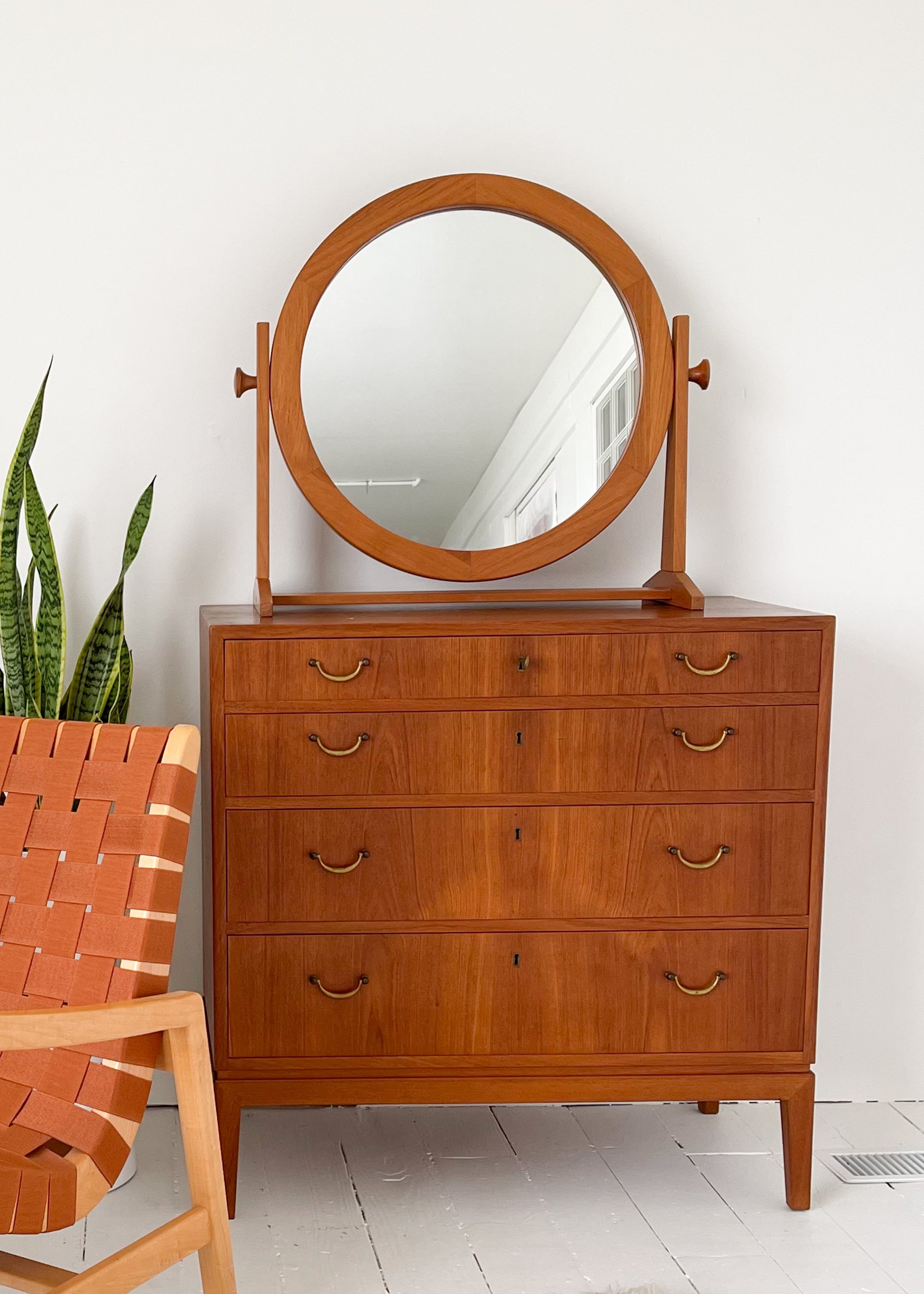 Vintage Pedersen and Hansen Danish Teak Swivel Vanity Mirror