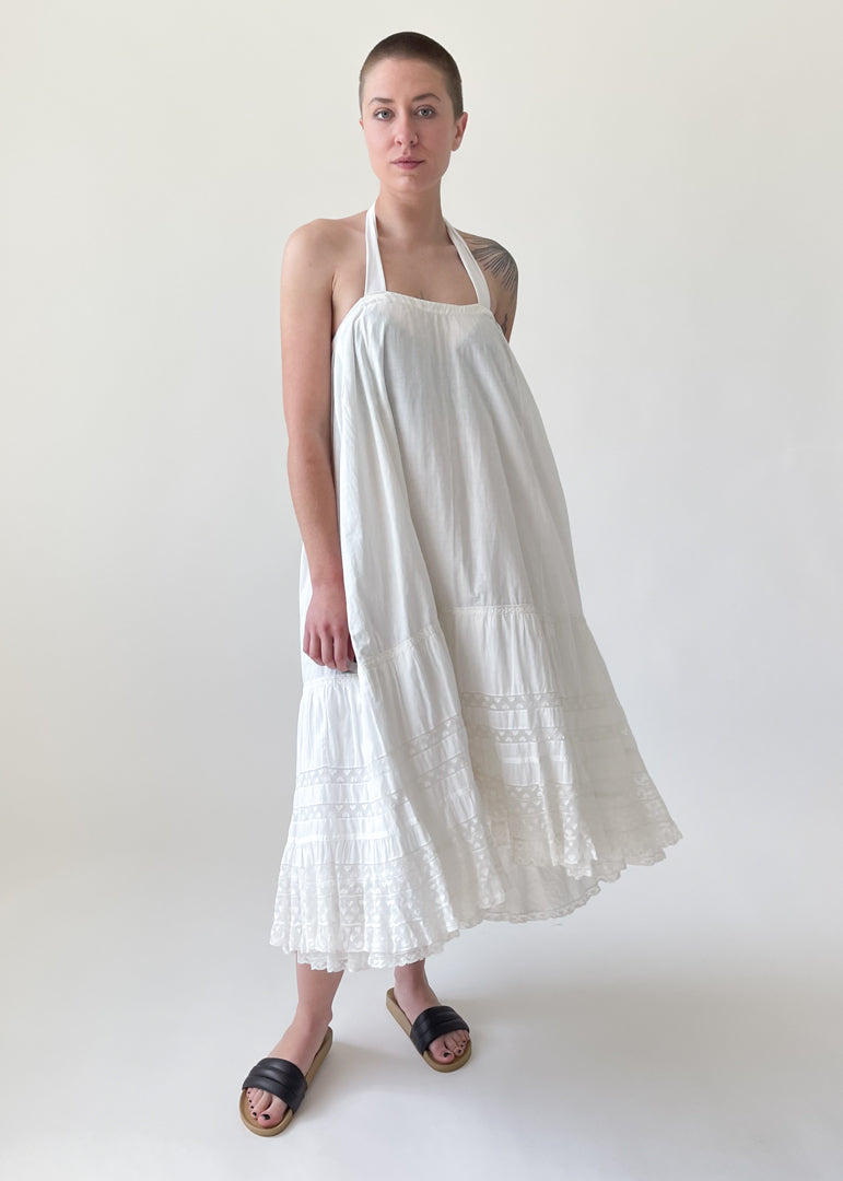 Reworked Edwardian Cotton and Lace Halter Dress
