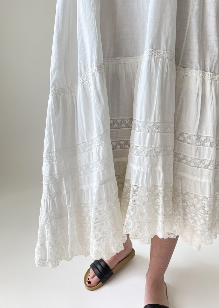 Reworked Edwardian Cotton and Lace Halter Dress