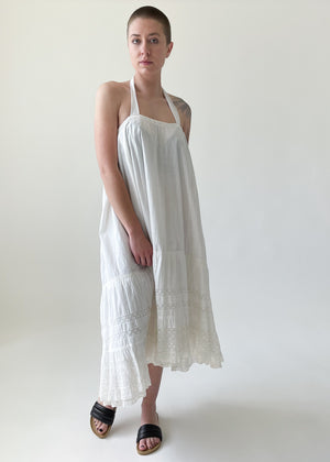 Reworked Edwardian Cotton and Lace Halter Dress