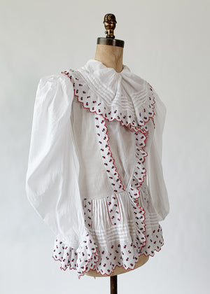 Antique Edwardian Embroidered Puff Sleeve Shirt