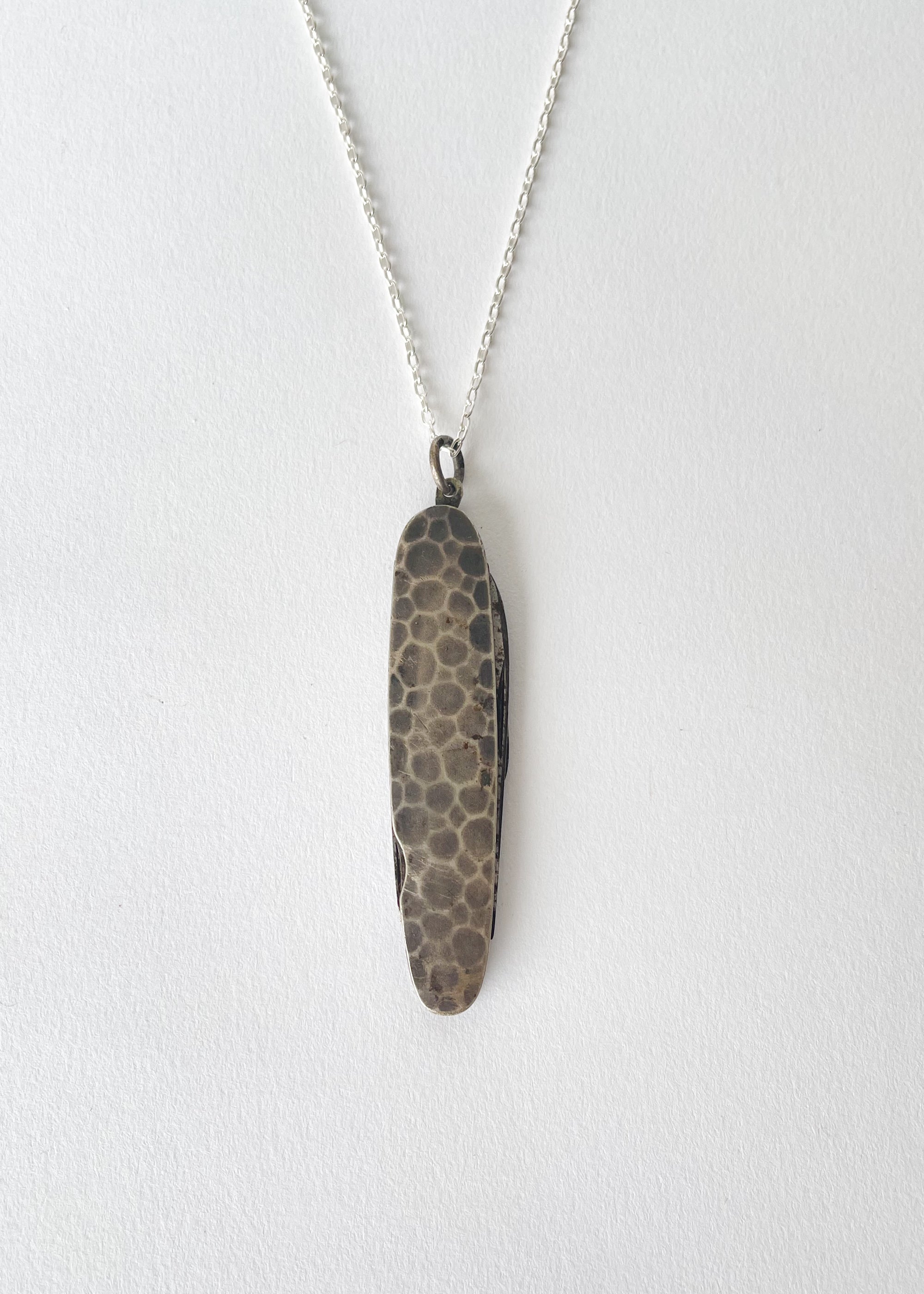 Vintage Hammered Silver PocketKnife Necklace